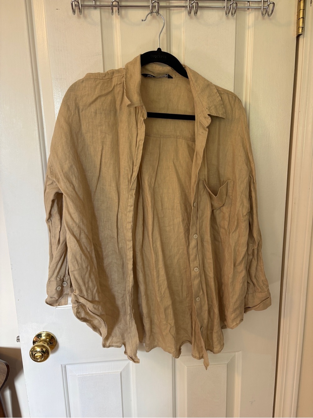 Zara Beige Linen Button-Up Shirt